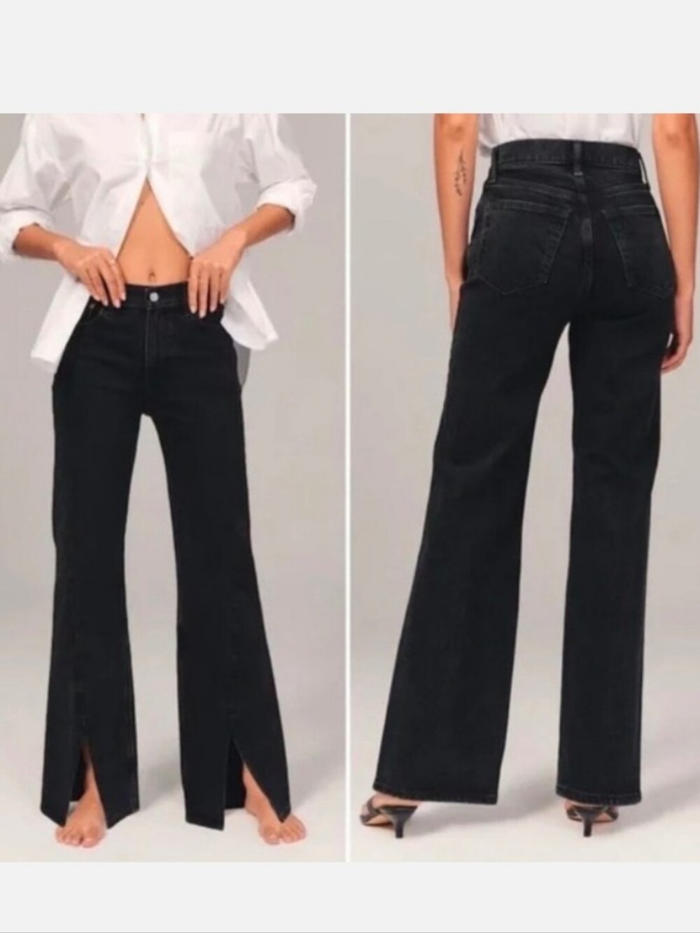 Abercrombie & Fitch The '90s Relaxed Jean High Rise Front Slit Hem Black 25/0R